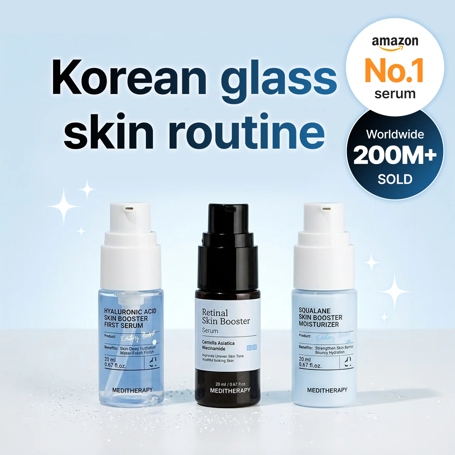 3-Step Korean Glass Skin Trio โ Retinal, Hyaluronic Acid & Squalane Moisturizer